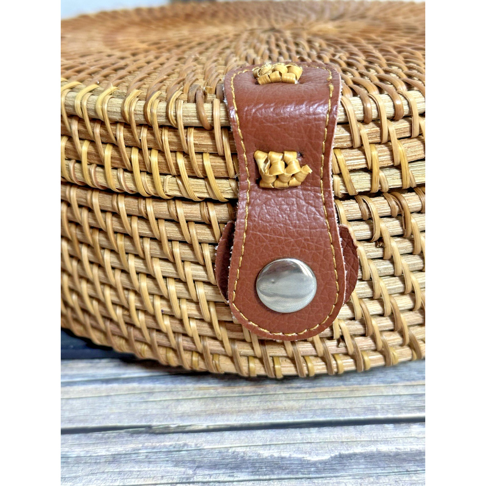 Vintage Wicker Rattan Circle Canteen‎ Style Boho Crossbody Bag Purse - Picture 8 of 16